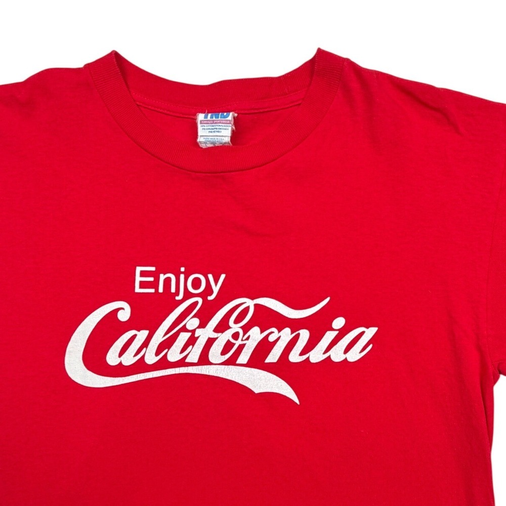 90's Tornado Sportswear Enjoy California Red Graphic T-Shirt Mens L USA Fabric